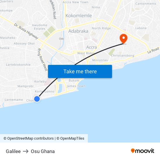 Galilee to Osu Ghana map