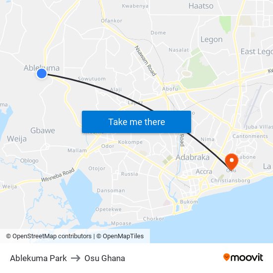 Ablekuma Park to Osu Ghana map