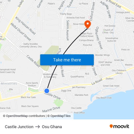 Castle Junction to Osu Ghana map