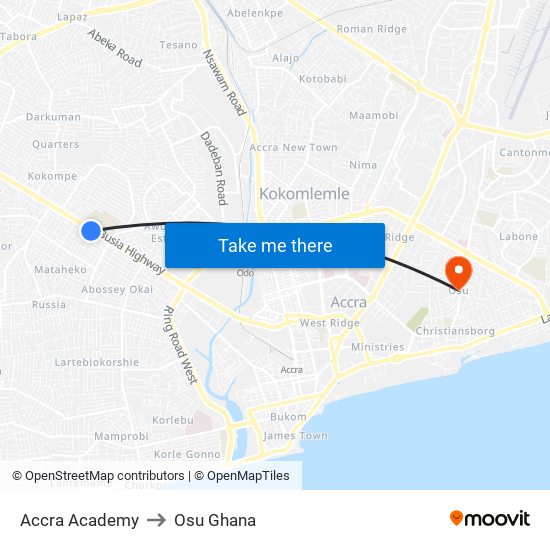 Accra Academy to Osu Ghana map