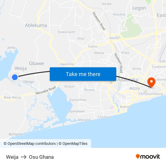 Weija to Osu Ghana map