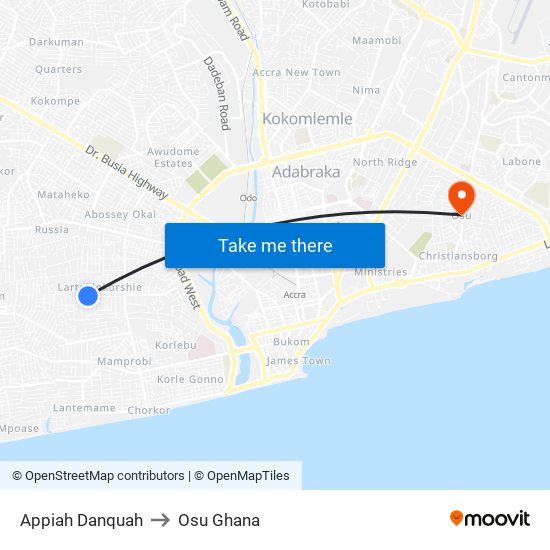 Appiah Danquah to Osu Ghana map