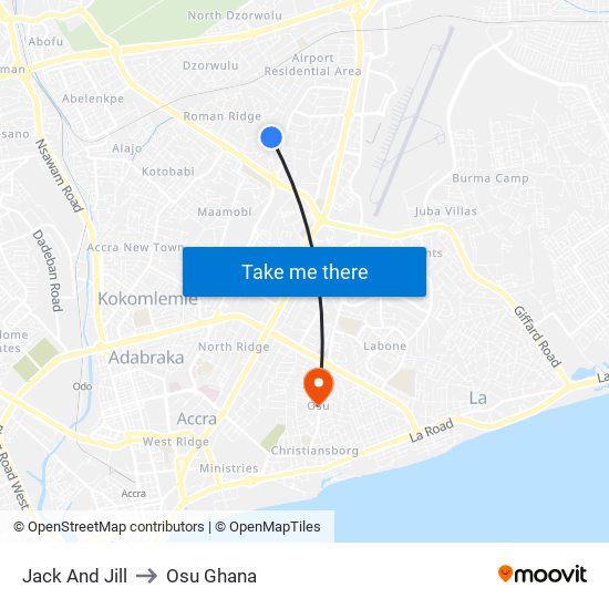 Jack And Jill to Osu Ghana map