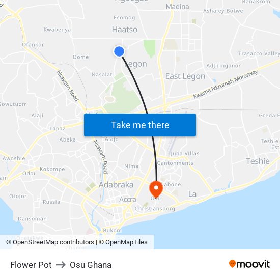Flower Pot to Osu Ghana map