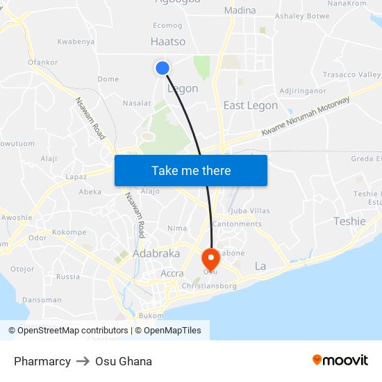 Pharmarcy to Osu Ghana map