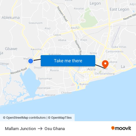 Mallam Junction to Osu Ghana map