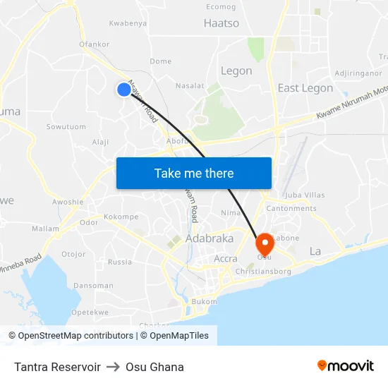 Tantra Reservoir to Osu Ghana map