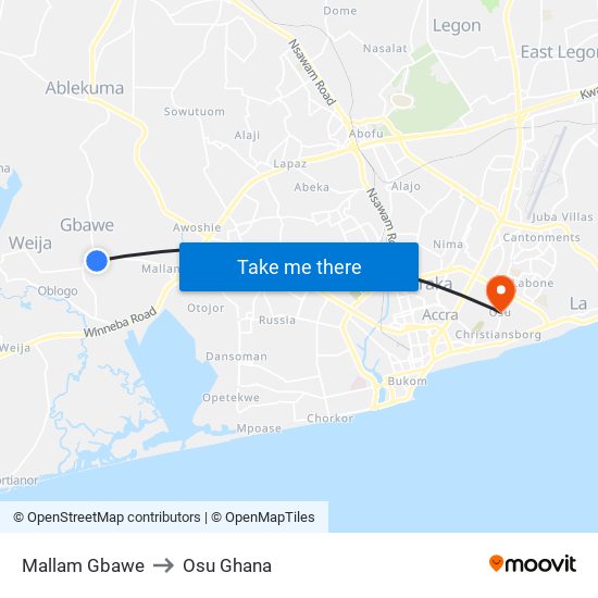 Mallam Gbawe to Osu Ghana map