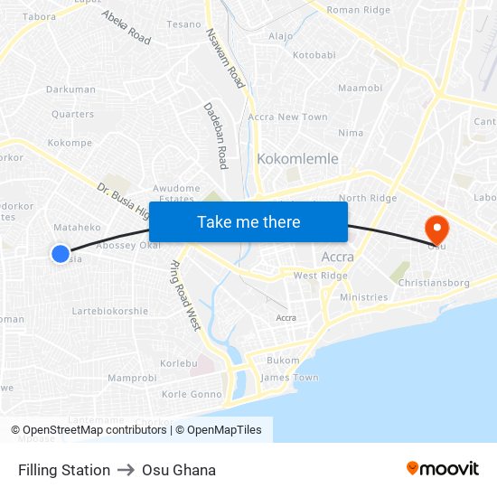 Filling Station to Osu Ghana map
