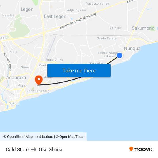 Cold Store to Osu Ghana map