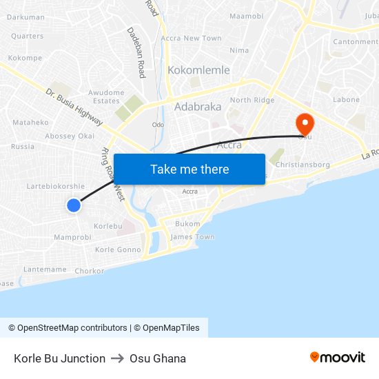 Korle Bu Junction to Osu Ghana map
