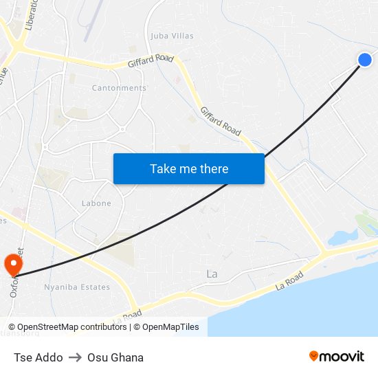 Tse Addo to Osu Ghana map