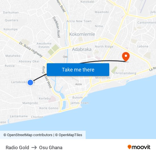Radio Gold to Osu Ghana map