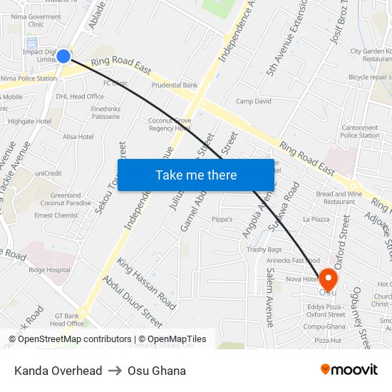Kanda Overhead to Osu Ghana map