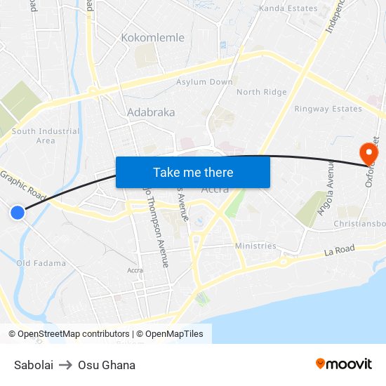 Sabolai to Osu Ghana map