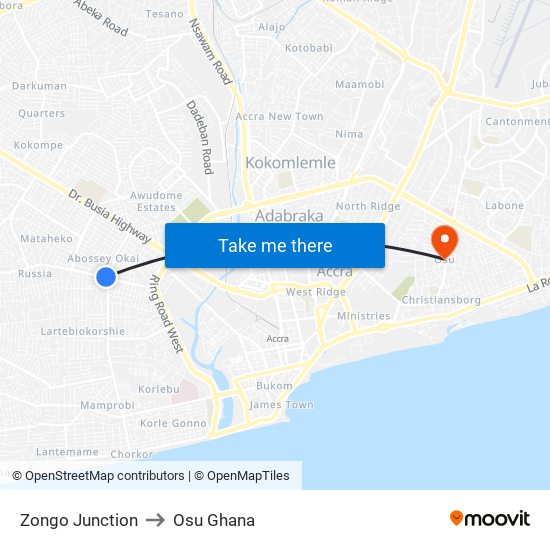 Zongo Junction to Osu Ghana map