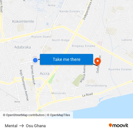 Mental to Osu Ghana map