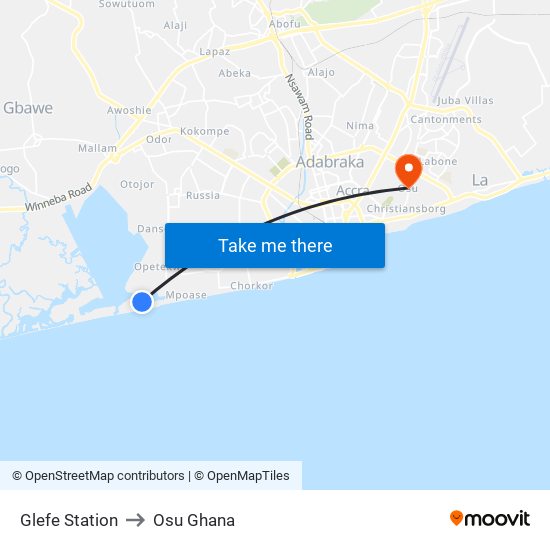 Glefe Station to Osu Ghana map