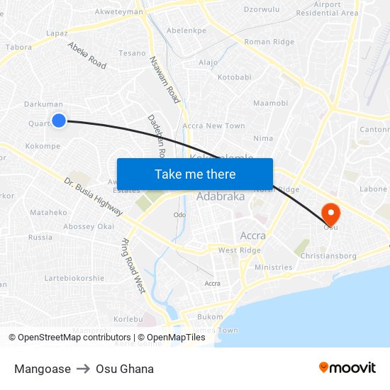 Mangoase to Osu Ghana map