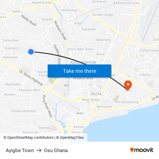 Ayigbe Town to Osu Ghana map