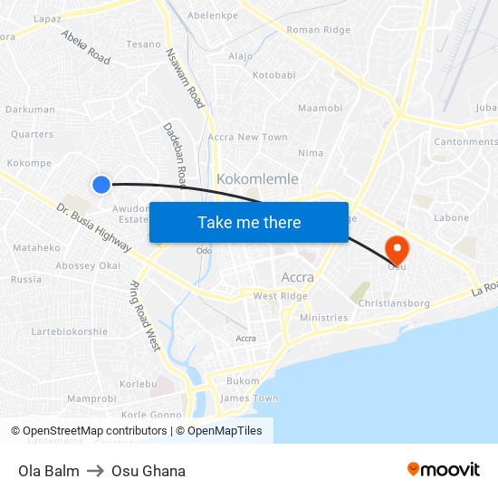 Ola Balm to Osu Ghana map