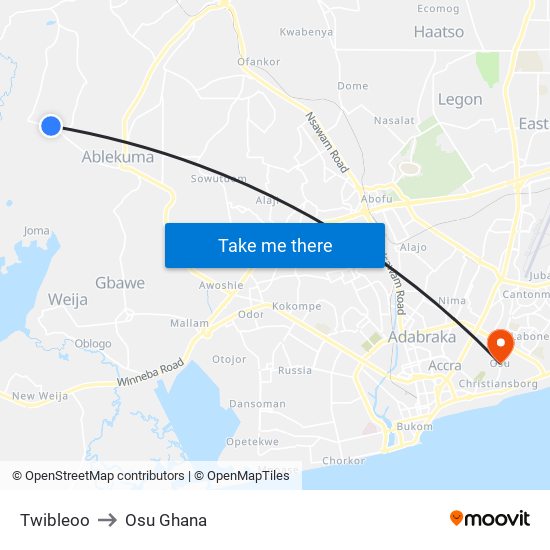 Twibleoo to Osu Ghana map