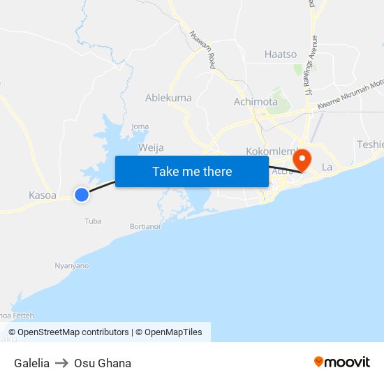 Galelia to Osu Ghana map