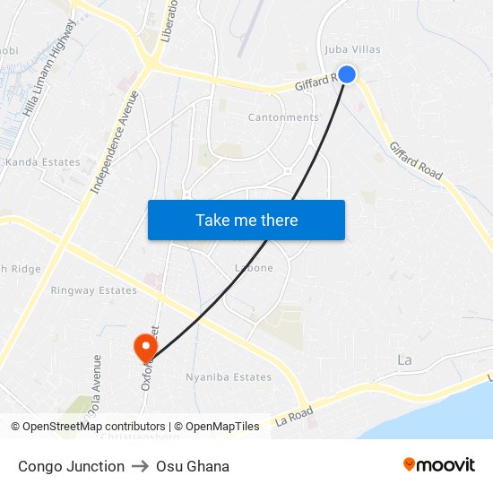 Congo Junction to Osu Ghana map