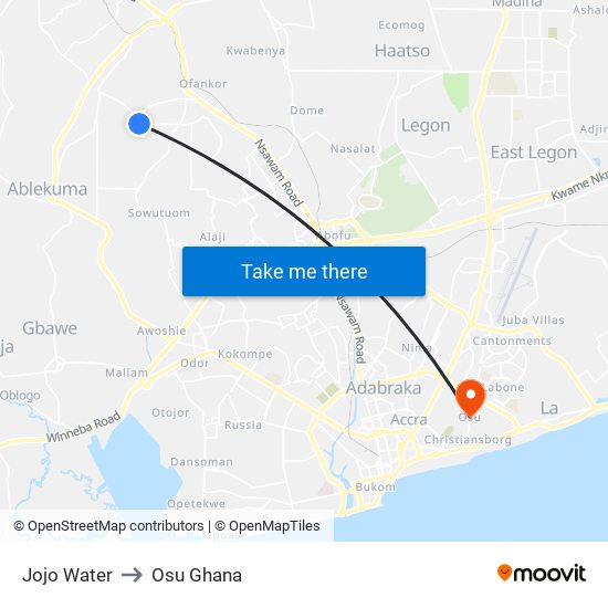 Jojo Water to Osu Ghana map