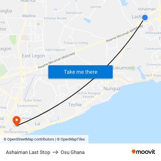 Ashaiman Last Stop to Osu Ghana map