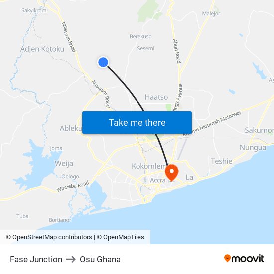 Fase Junction to Osu Ghana map