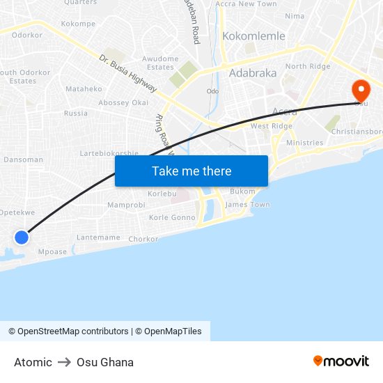 Atomic to Osu Ghana map