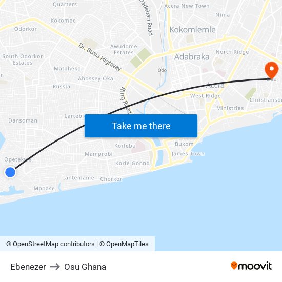 Ebenezer to Osu Ghana map