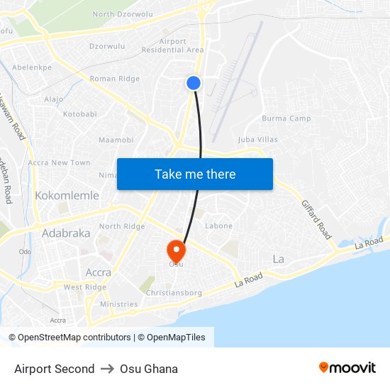 Airport Second to Osu Ghana map