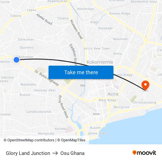 Glory Land Junction to Osu Ghana map