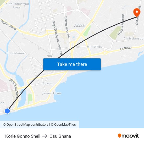Korle Gonno Shell to Osu Ghana map