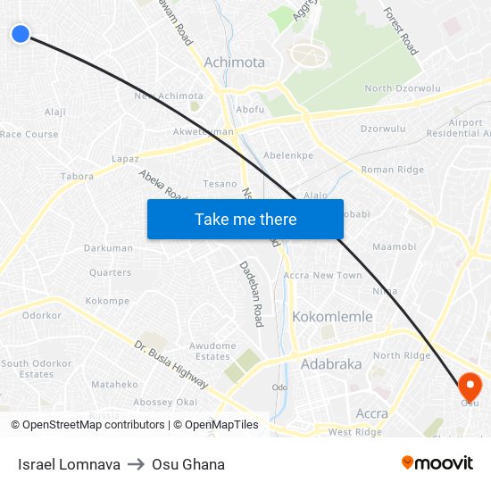 Israel Lomnava to Osu Ghana map