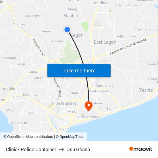 Clinic/ Police Container to Osu Ghana map