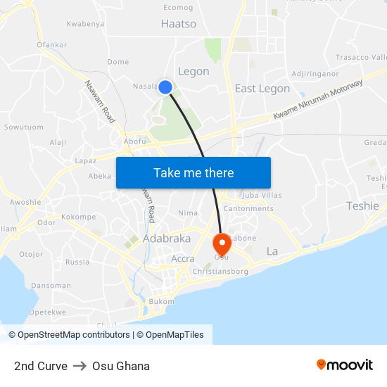 2nd Curve to Osu Ghana map