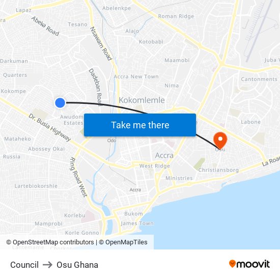 Council to Osu Ghana map