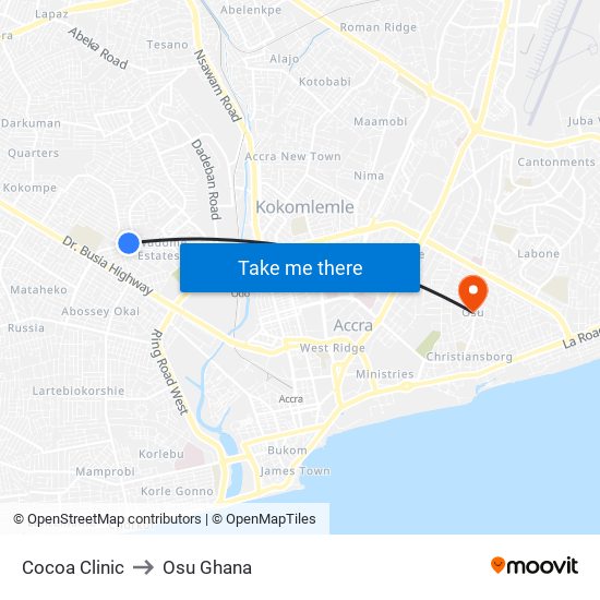 Cocoa Clinic to Osu Ghana map