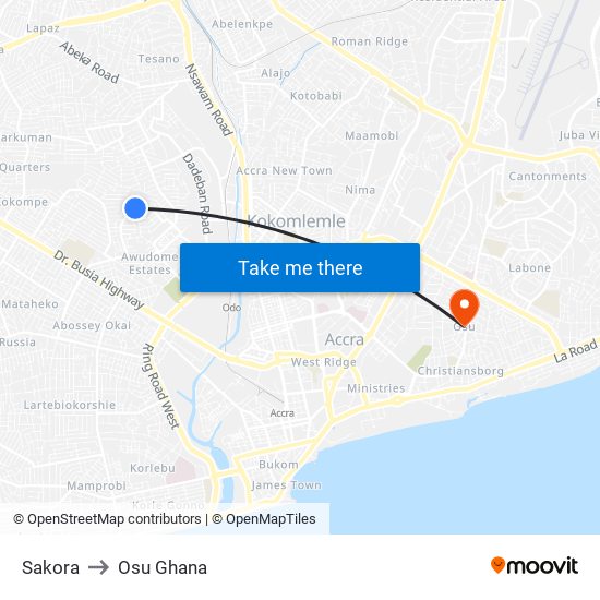 Sakora to Osu Ghana map