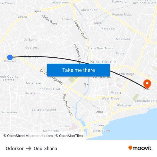 Odorkor to Osu Ghana map