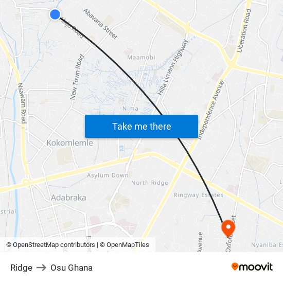 Ridge to Osu Ghana map