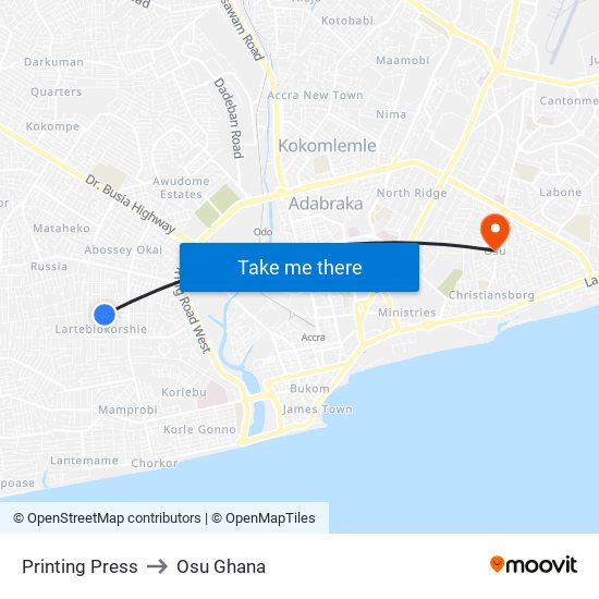 Printing Press to Osu Ghana map