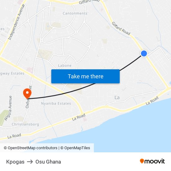 Kpogas to Osu Ghana map