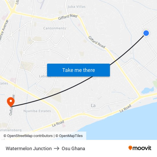Watermelon Junction to Osu Ghana map