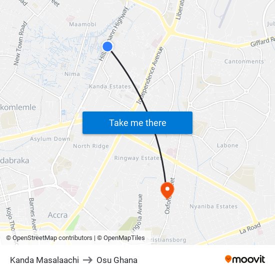 Kanda Masalaachi to Osu Ghana map
