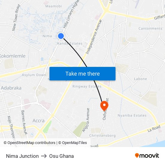 Nima Junction to Osu Ghana map