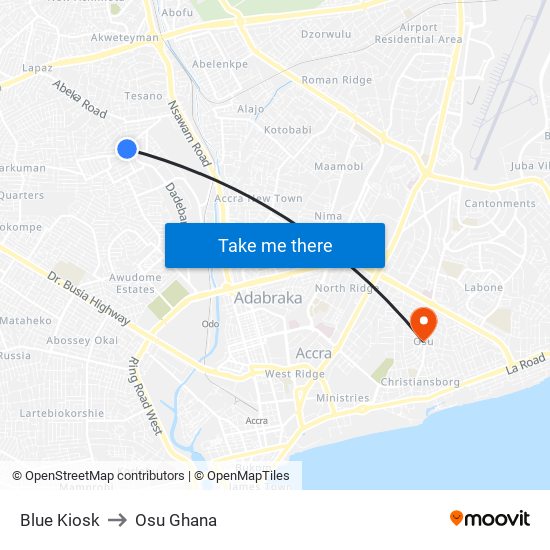 Blue Kiosk to Osu Ghana map